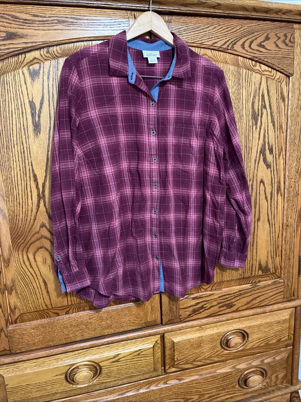 Ariat Women’s XL Rust Plaid Long Sleeve Flannel Button Back